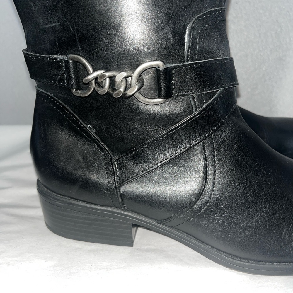 Lauren Ralph Lauren Menna Riding boot Black Leather horsebit chain detail - Picture 2 of 12
